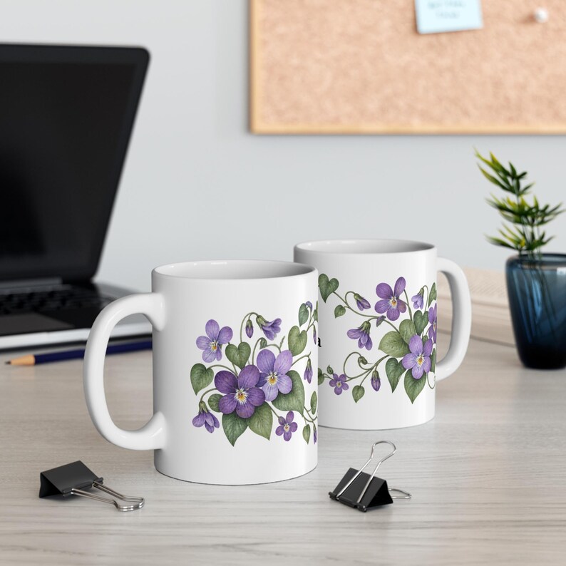 February Birth Flower Mug | Personalized Violet Watercolor Wrap | 11oz image 5