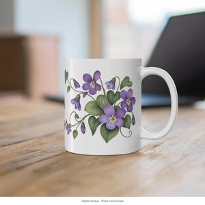 February Birth Flower Mug | Personalized Violet Watercolor Wrap | 11oz image 12