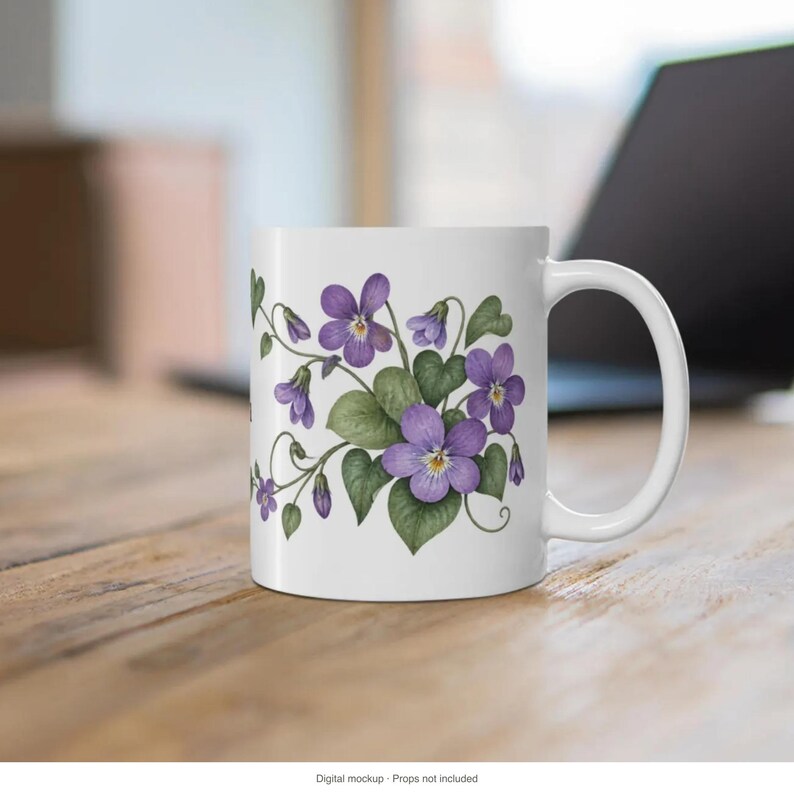 February Birth Flower Mug | Personalized Violet Watercolor Wrap | 11oz image 12