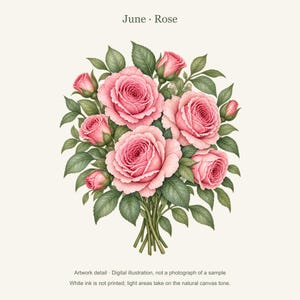 June Birth Flower Tote Bag | Watercolor Rose Bouquet | Natural Cotton Canvas image 12