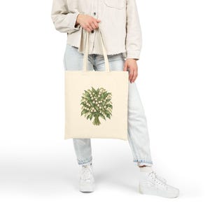 May Birth Flower Tote Bag | Watercolor Lily Of The Valley Bouquet | Natural Cotton Canvas image 6