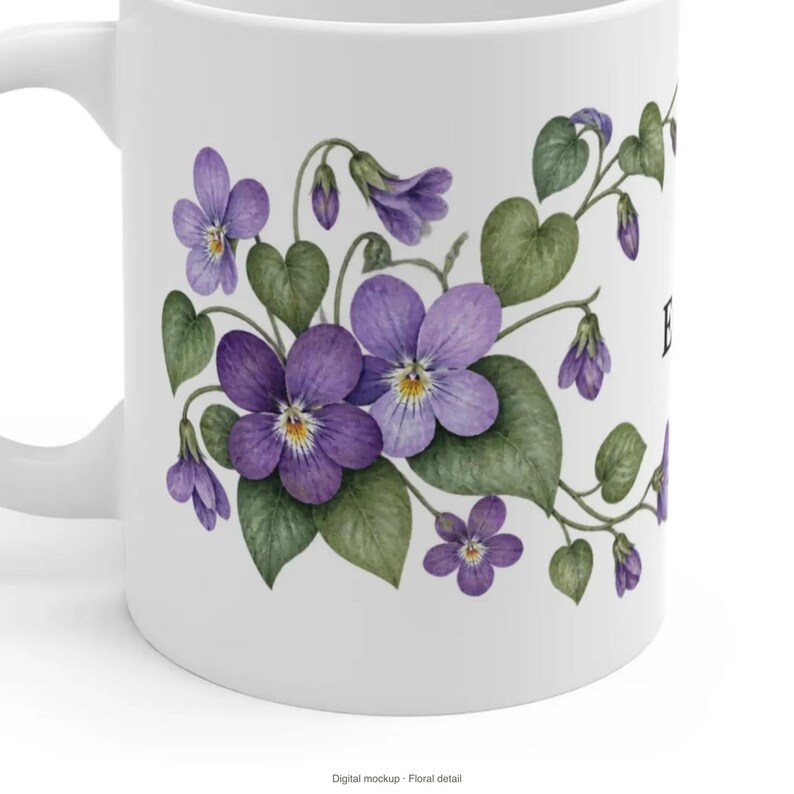 February Birth Flower Mug | Personalized Violet Watercolor Wrap | 11oz image 7