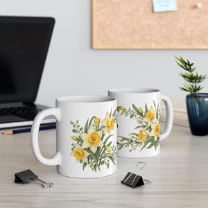 March Birth Flower Mug | Personalized Daffodil Watercolor Wrap | 11oz image 5