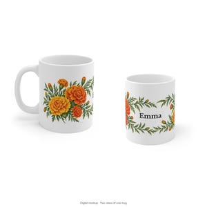 October Birth Flower Mug | Personalized Marigold Watercolor Wrap | 11oz image 10