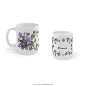 February Birth Flower Mug | Personalized Violet Watercolor Wrap | 11oz image 10