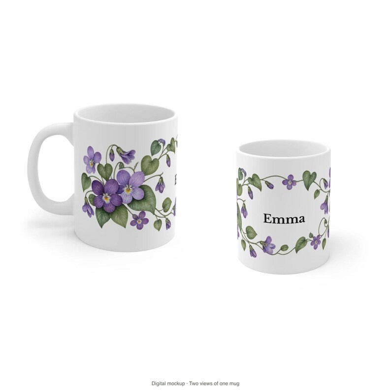 February Birth Flower Mug | Personalized Violet Watercolor Wrap | 11oz image 10