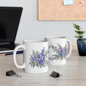 July Birth Flower Mug | Personalized Larkspur Watercolor Wrap | 11oz image 5