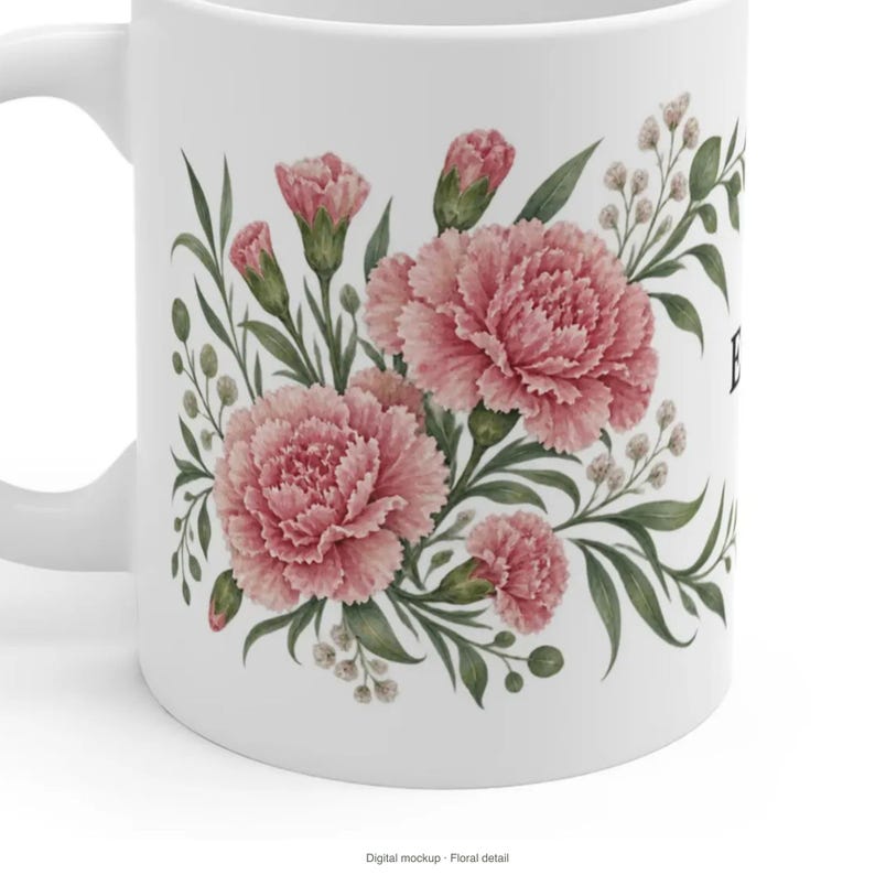 January Birth Flower Mug | Personalized Carnation Watercolor Wrap | 11oz image 7