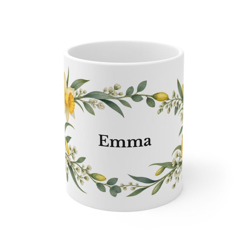 March Birth Flower Mug | Personalized Daffodil Watercolor Wrap | 11oz image 2