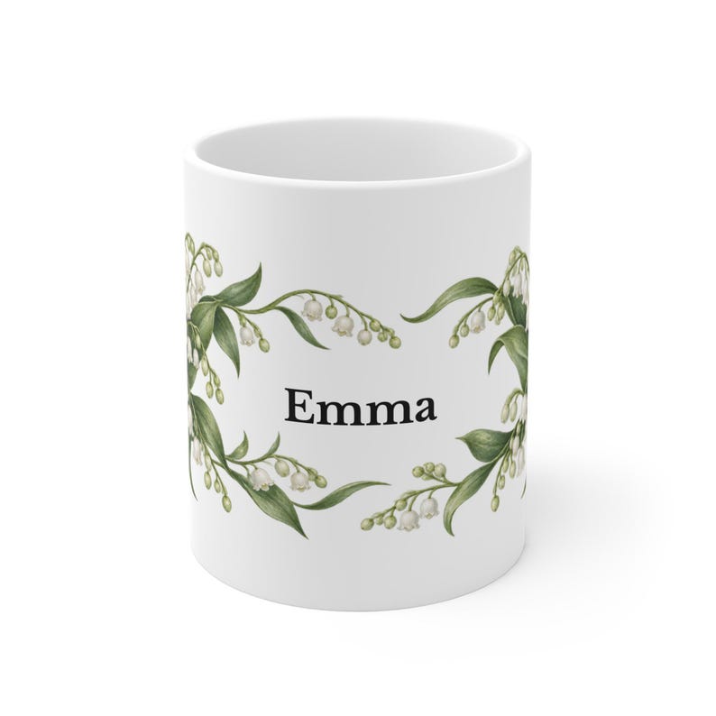 May Birth Flower Mug | Personalized Lily of the valley Watercolor Wrap | 11oz image 2