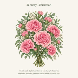 January Birth Flower Tote Bag | Watercolor Carnation Bouquet | Natural Cotton Canvas image 11