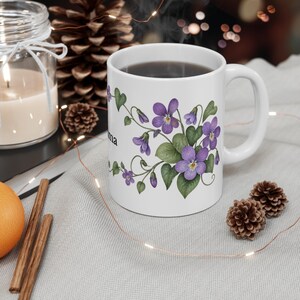February Birth Flower Mug | Personalized Violet Watercolor Wrap | 11oz image 4