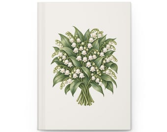 May Birth Flower Journal | Watercolor Lily of the Valley | Matte Hardcover Lined Notebook