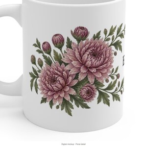 November Birth Flower Mug | Personalized Chrysanthemum Watercolor Wrap | 11oz image 7