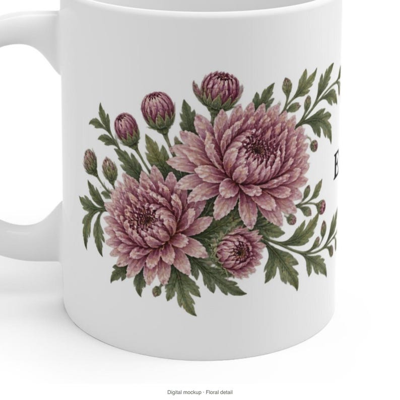 November Birth Flower Mug | Personalized Chrysanthemum Watercolor Wrap | 11oz image 7