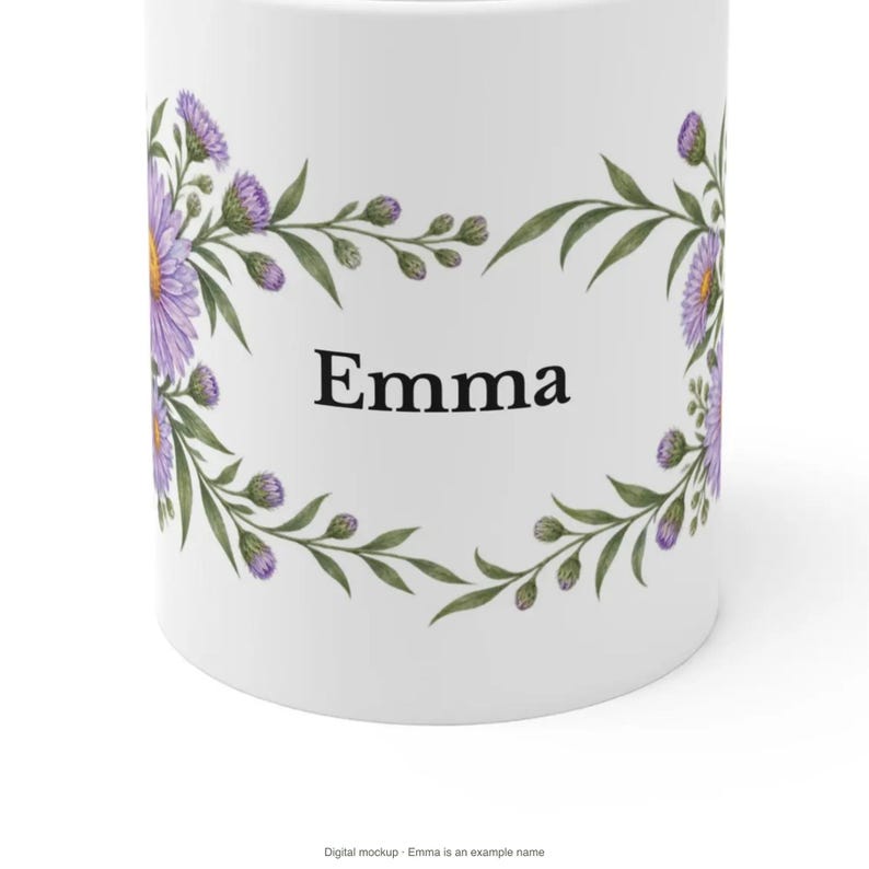 September Birth Flower Mug | Personalized Aster Watercolor Wrap | 11oz image 8