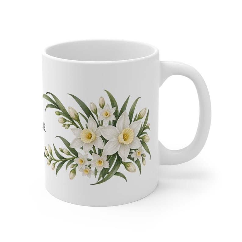 December Birth Flower Mug | Personalized Narcissus Watercolor Wrap | 11oz image 3