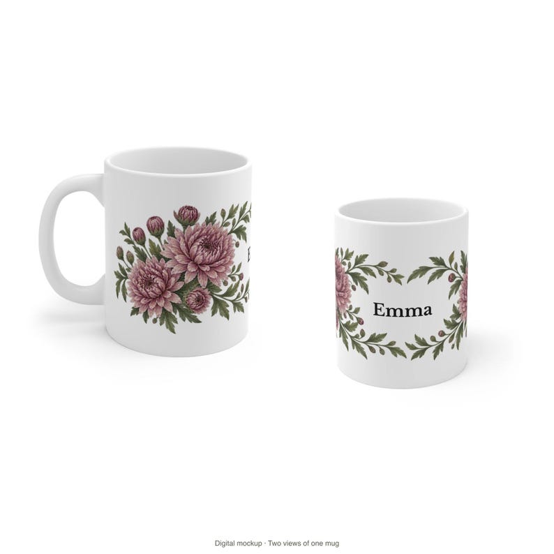 November Birth Flower Mug | Personalized Chrysanthemum Watercolor Wrap | 11oz image 10