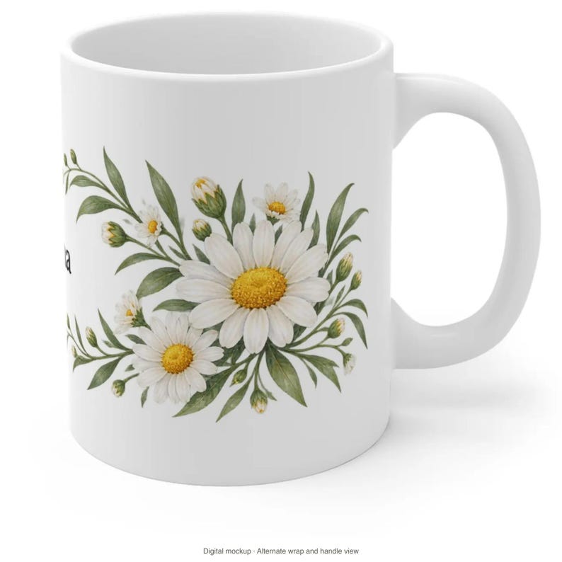 April Birth Flower Mug | Personalized Daisy Watercolor Wrap | 11oz image 9