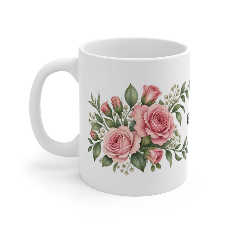 June Birth Flower Mug | Personalized Rose Watercolor Wrap | 11oz image 1