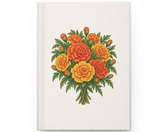 October Birth Flower Journal | Watercolor Marigold | Matte Hardcover Lined Notebook