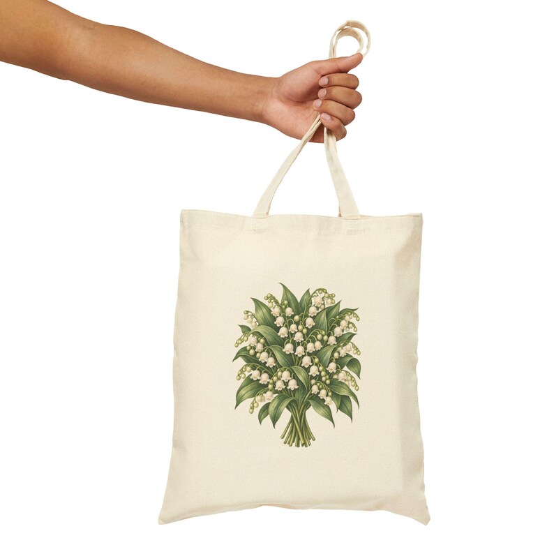 May Birth Flower Tote Bag | Watercolor Lily Of The Valley Bouquet | Natural Cotton Canvas image 7