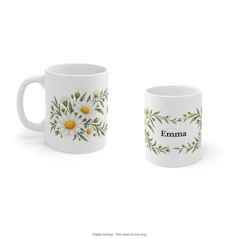 April Birth Flower Mug | Personalized Daisy Watercolor Wrap | 11oz image 10