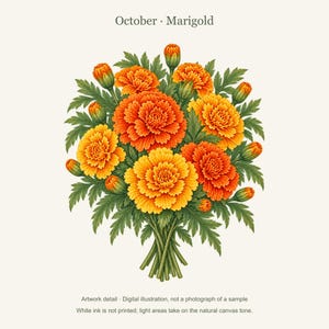 October Birth Flower Tote Bag | Watercolor Marigold Bouquet | Natural Cotton Canvas image 11