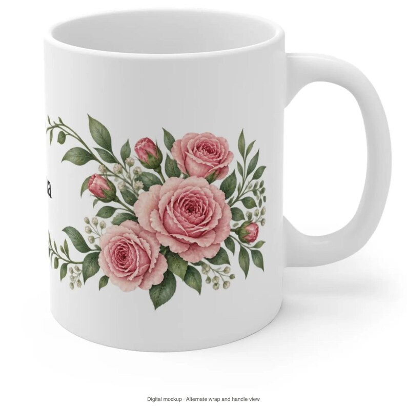 June Birth Flower Mug | Personalized Rose Watercolor Wrap | 11oz image 10