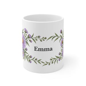 September Birth Flower Mug | Personalized Aster Watercolor Wrap | 11oz image 2