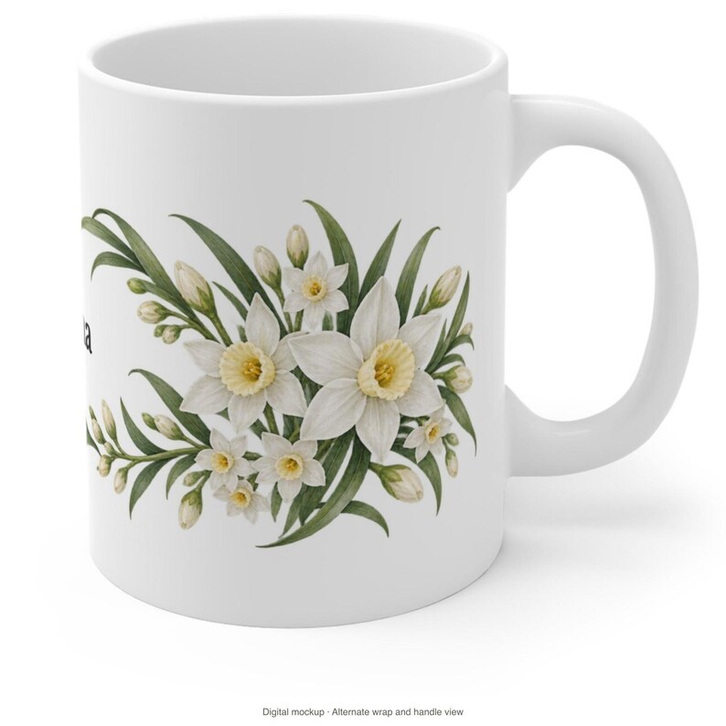 December Birth Flower Mug | Personalized Narcissus Watercolor Wrap | 11oz image 9