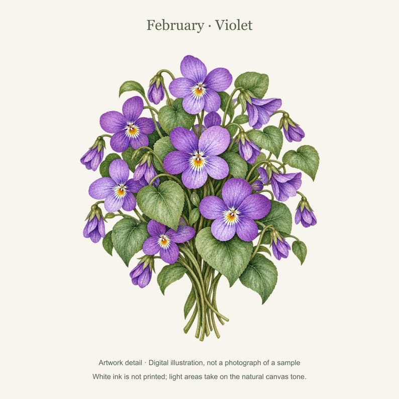 February Birth Flower Tote Bag | Watercolor Violet Bouquet | Natural Cotton Canvas image 11