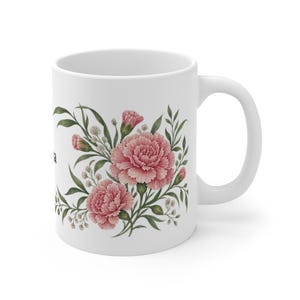 January Birth Flower Mug | Personalized Carnation Watercolor Wrap | 11oz image 3
