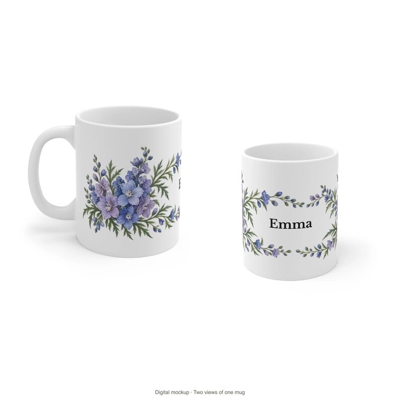 July Birth Flower Mug | Personalized Larkspur Watercolor Wrap | 11oz image 10