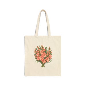August Birth Flower Tote Bag | Watercolor Gladiolus Bouquet | Natural Cotton Canvas image 1