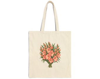August Birth Flower Tote Bag | Watercolor Gladiolus Bouquet | Natural Cotton Canvas