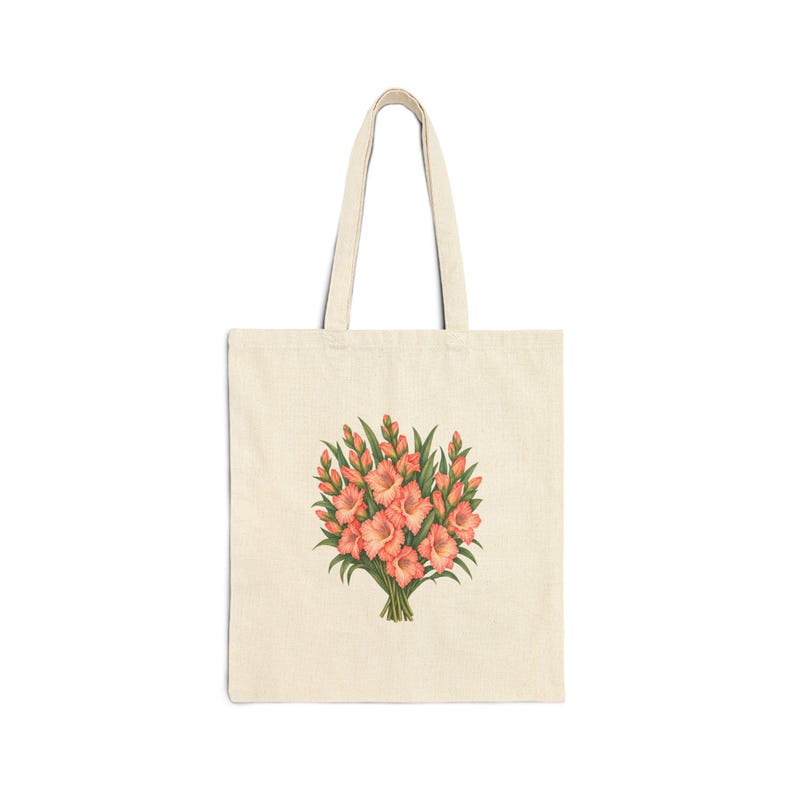 August Birth Flower Tote Bag | Watercolor Gladiolus Bouquet | Natural Cotton Canvas image 1