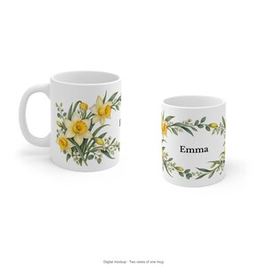 March Birth Flower Mug | Personalized Daffodil Watercolor Wrap | 11oz image 9