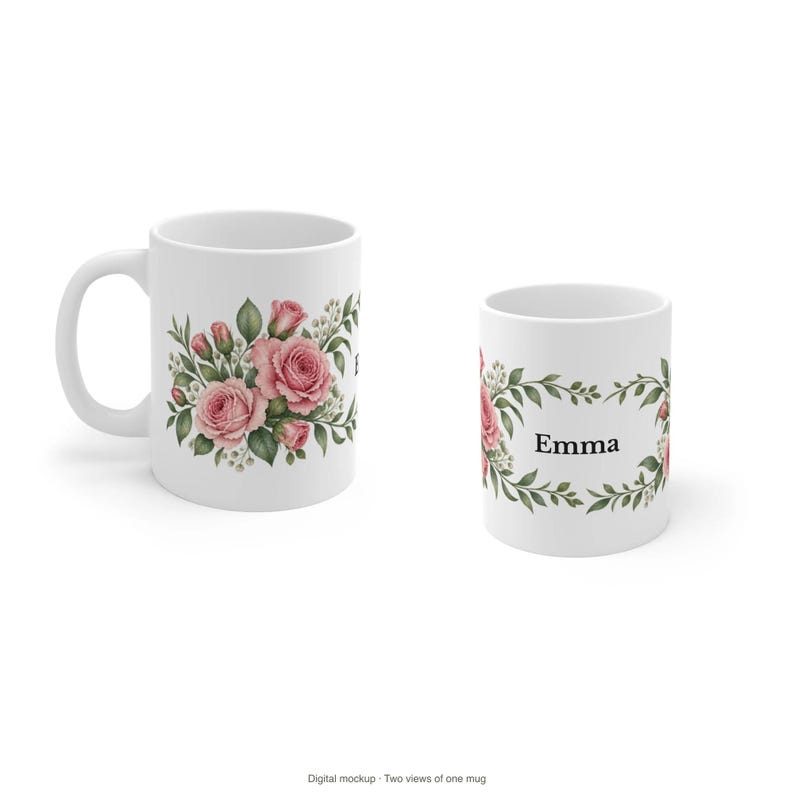 June Birth Flower Mug | Personalized Rose Watercolor Wrap | 11oz image 9