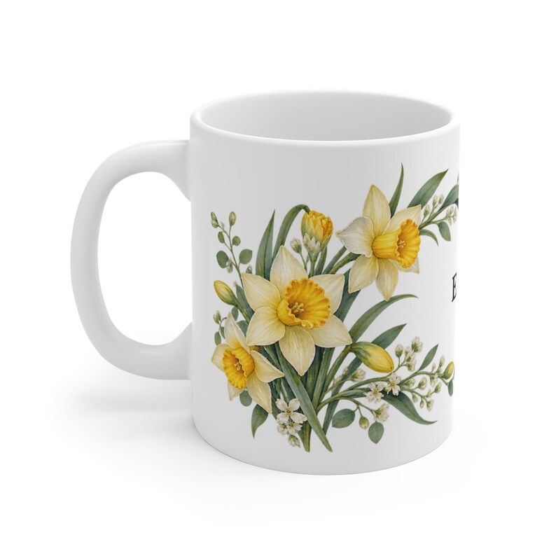 March Birth Flower Mug | Personalized Daffodil Watercolor Wrap | 11oz image 1