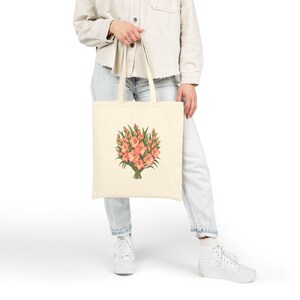 August Birth Flower Tote Bag | Watercolor Gladiolus Bouquet | Natural Cotton Canvas image 6
