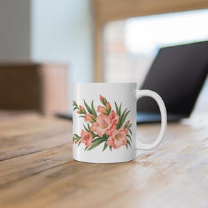 August Birth Flower Mug | Personalized Gladiolus Watercolor Wrap | 11oz image 6