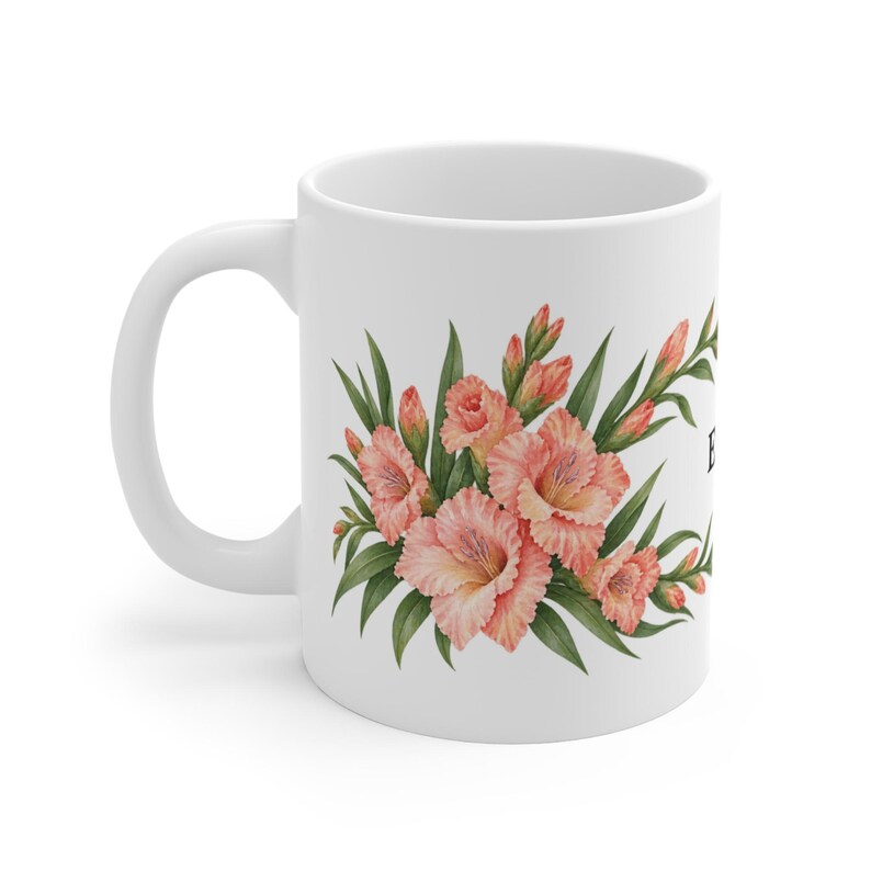 August Birth Flower Mug | Personalized Gladiolus Watercolor Wrap | 11oz image 1