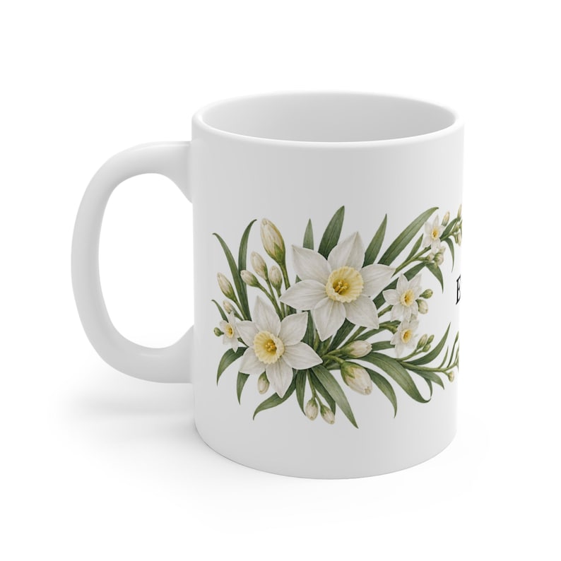 December Birth Flower Mug | Personalized Narcissus Watercolor Wrap | 11oz image 1
