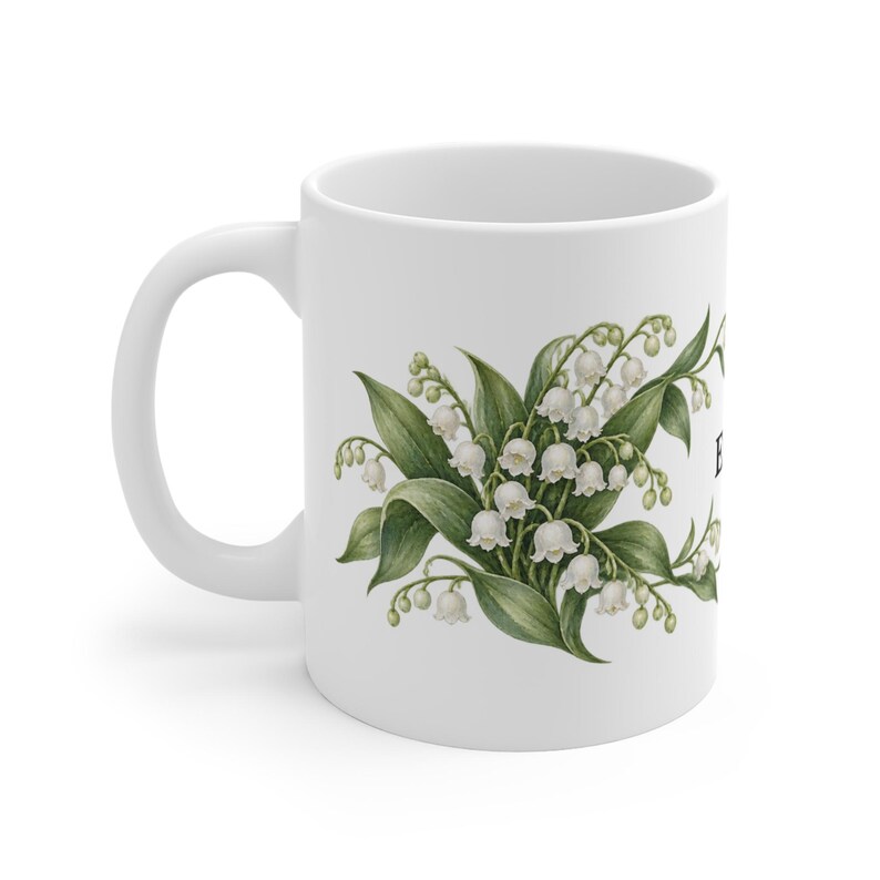 May Birth Flower Mug | Personalized Lily of the valley Watercolor Wrap | 11oz image 1