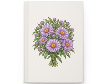 September Birth Flower Journal | Watercolor Aster | Matte Hardcover Lined Notebook