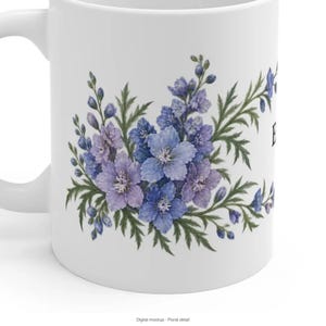 July Birth Flower Mug | Personalized Larkspur Watercolor Wrap | 11oz image 7