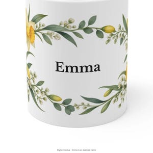 March Birth Flower Mug | Personalized Daffodil Watercolor Wrap | 11oz image 8
