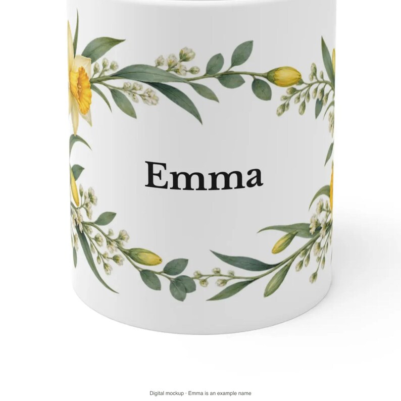 March Birth Flower Mug | Personalized Daffodil Watercolor Wrap | 11oz image 8