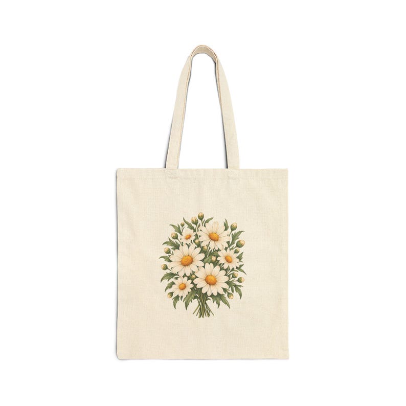 April Birth Flower Tote Bag | Watercolor Daisy Bouquet | Natural Cotton Canvas image 1